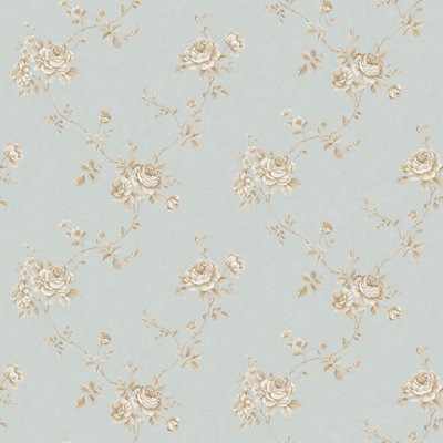 Galerie Palazzo Blue Turquoise Floral Embossed Wallpaper