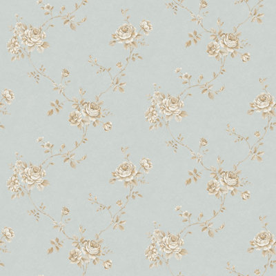 Galerie Palazzo Blue Turquoise Floral Embossed Wallpaper