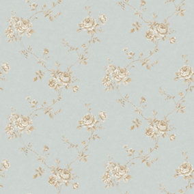 Galerie Palazzo Blue Turquoise Floral Embossed Wallpaper