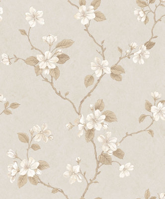 Galerie Palazzo Cream Dogwood Floral Embossed Wallpaper