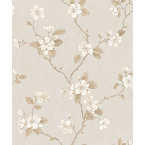 Galerie Palazzo Cream Dogwood Floral Embossed Wallpaper