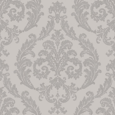 Galerie Palazzo Grey Silk Damask Embossed Wallpaper DIY at B&Q