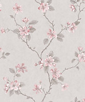 Galerie Palazzo Pink Dogwood Floral Embossed Wallpaper