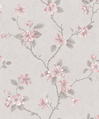 Galerie Palazzo Pink Dogwood Floral Embossed Wallpaper