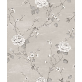 Galerie Palazzo Silver Grey Luisella Floral Embossed Wallpaper