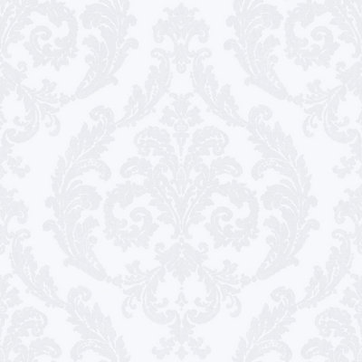 Galerie Palazzo White Silk Damask Embossed Wallpaper | DIY At B&Q