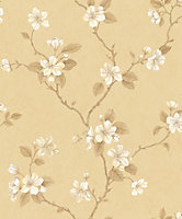 Galerie Palazzo Yellow Gold Dogwood Floral Embossed Wallpaper
