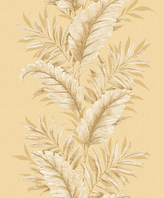 Galerie Palazzo Yellow Gold Fern Embossed Wallpaper