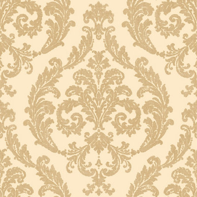 Galerie Palazzo Yellow Gold Silk Damask Embossed Wallpaper DIY at B&Q