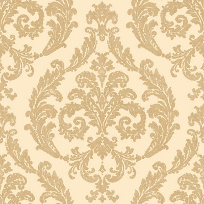 Galerie Palazzo Yellow Gold Silk Damask Embossed Wallpaper