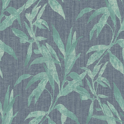 Galerie Passenger Green Blue Tropical Leaves Smooth Wallpaper