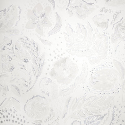 Galerie Pepper Felice White Shimmer Flocked Wild Flower Wallpaper