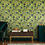 Galerie Pepper Felice Yellow/Green Flocked Wild Flower Matte Wallpaper