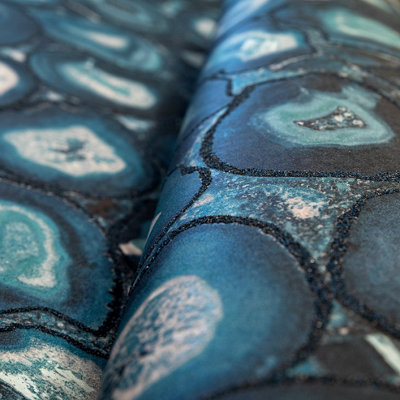 Galerie Pepper Filo Navy Glass Bead Geometric Stone Wallpaper