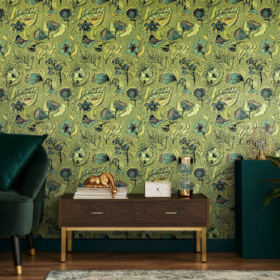 Galerie Pepper Flock Floral Green Wallpaper 81330