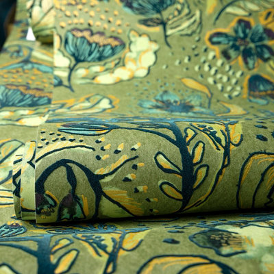 Galerie Pepper Flock Floral Green Wallpaper 81330