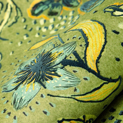 Galerie Pepper Flock Floral Green Wallpaper 81330
