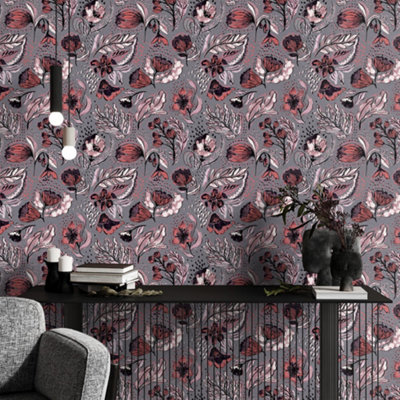 Galerie Pepper Flock Floral Pink Wallpaper 81331