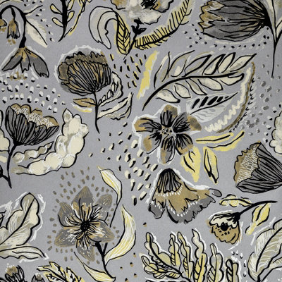 Galerie Pepper Flock Floral Silver Grey Wallpaper 81333