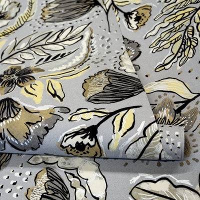Galerie Pepper Flock Floral Silver Grey Wallpaper 81333