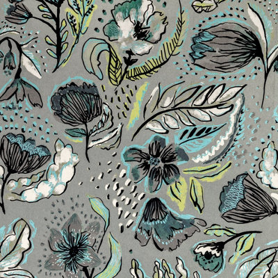 Galerie Pepper Flock Floral Silver Grey Wallpaper 81334