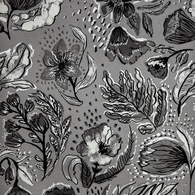 Galerie Pepper Flock Floral Silver Grey Wallpaper 81335