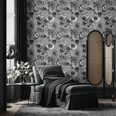 Galerie Pepper Flock Floral Silver Grey Wallpaper 81335