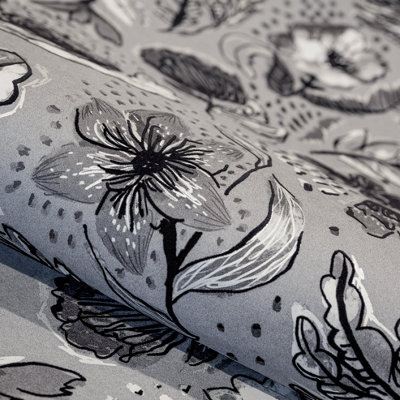 Galerie Pepper Flock Floral Silver Grey Wallpaper 81335