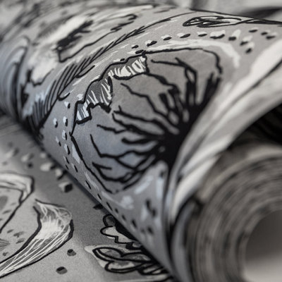 Galerie Pepper Flock Floral Silver Grey Wallpaper 81335