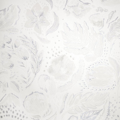 Galerie Pepper Flock Floral White Wallpaper 81336