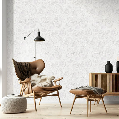 Galerie Pepper Flock Floral White Wallpaper 81336