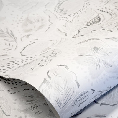 Galerie Pepper Flock Floral White Wallpaper 81336