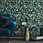 Galerie Pepper Lana Navy Flocked Fabric Brussels Floral Lace Wallpaper
