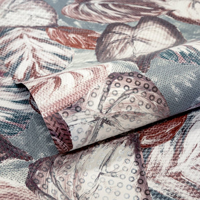 Galerie Pepper Vita Red Glass Bead Finish Ficus Leaf Wallpaper