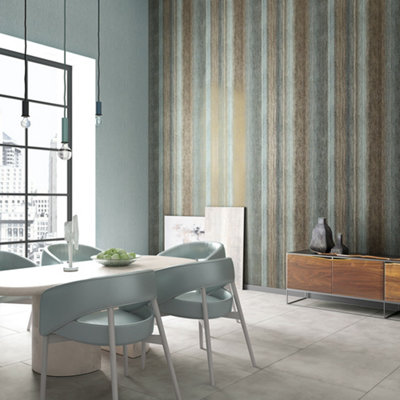 Galerie Perfecto 2 Brown Blue Grey Striped Texture Textured Wallpaper