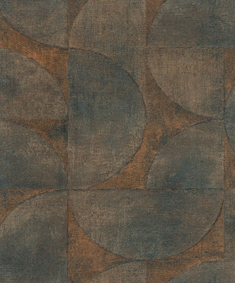 Galerie Perfecto 2 Orange Brown Black Rustic Circle Textured Wallpaper