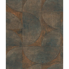 Galerie Perfecto 2 Orange Brown Black Rustic Circle Textured Wallpaper
