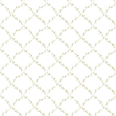 Galerie Pretty Pink/Green Red Rose Trellis Prints Wallpaper Roll