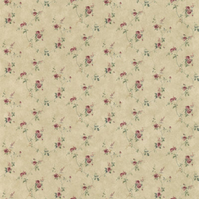 Galerie Pretty Prints Beige/Burgundy Lauras Floral Trail Wallpaper Roll