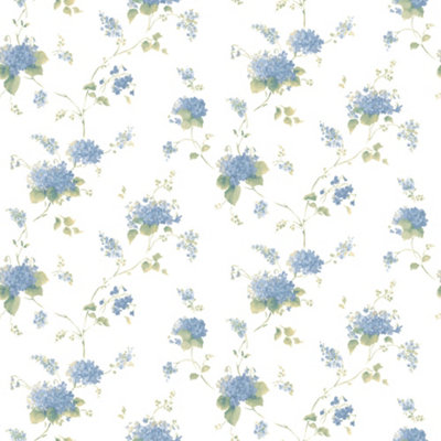 Galerie Pretty Prints Blue Hortensia Floral Trail Wallpaper Roll