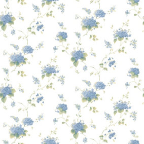 Galerie Pretty Prints Blue Hortensia Floral Trail Wallpaper Roll