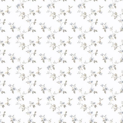 Galerie Pretty Prints Blue/White Mini Floral Trail Wallpaper Roll