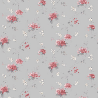 Galerie Pretty Prints Grey/Pink Hortensia Floral Trail Wallpaper Roll