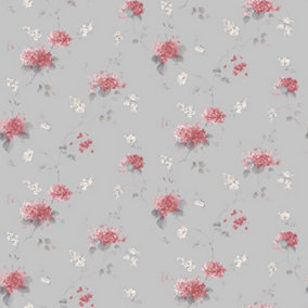 Galerie Pretty Prints Grey/Pink Hortensia Floral Trail Wallpaper Roll