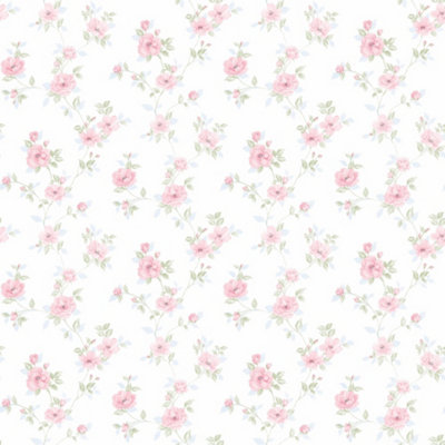 Galerie Pretty Prints Pink/Blue Mini Rose Trail Wallpaper Roll