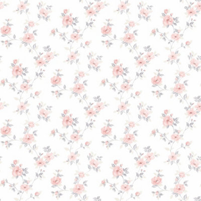 Galerie Pretty Prints Pink/Grey Mini Rose Trail Wallpaper Roll