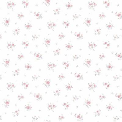 Galerie Pretty Prints Pink/Grey Rainbow Floral Wallpaper Roll