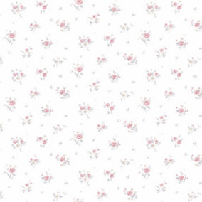 Galerie Pretty Prints Pink/Grey Rainbow Floral Wallpaper Roll