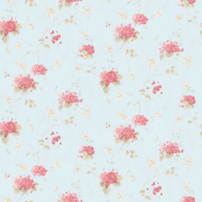 Galerie Pretty Prints Teal/Pink Hortensia Floral Trail Wallpaper Roll