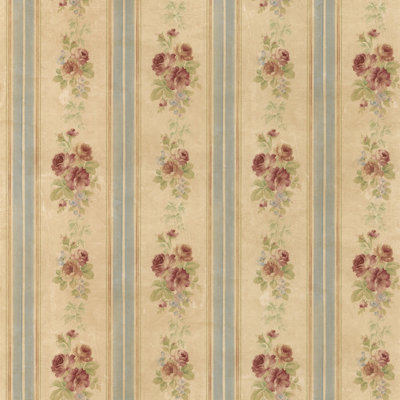 Galerie Rose Garden Beige Flowers & Stripes Smooth Wallpaper